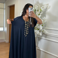 Vestido oversize com folho na manga em Azul Marinho