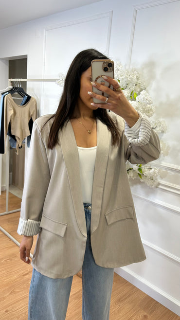 Blazer com Forro Listrado Taupe