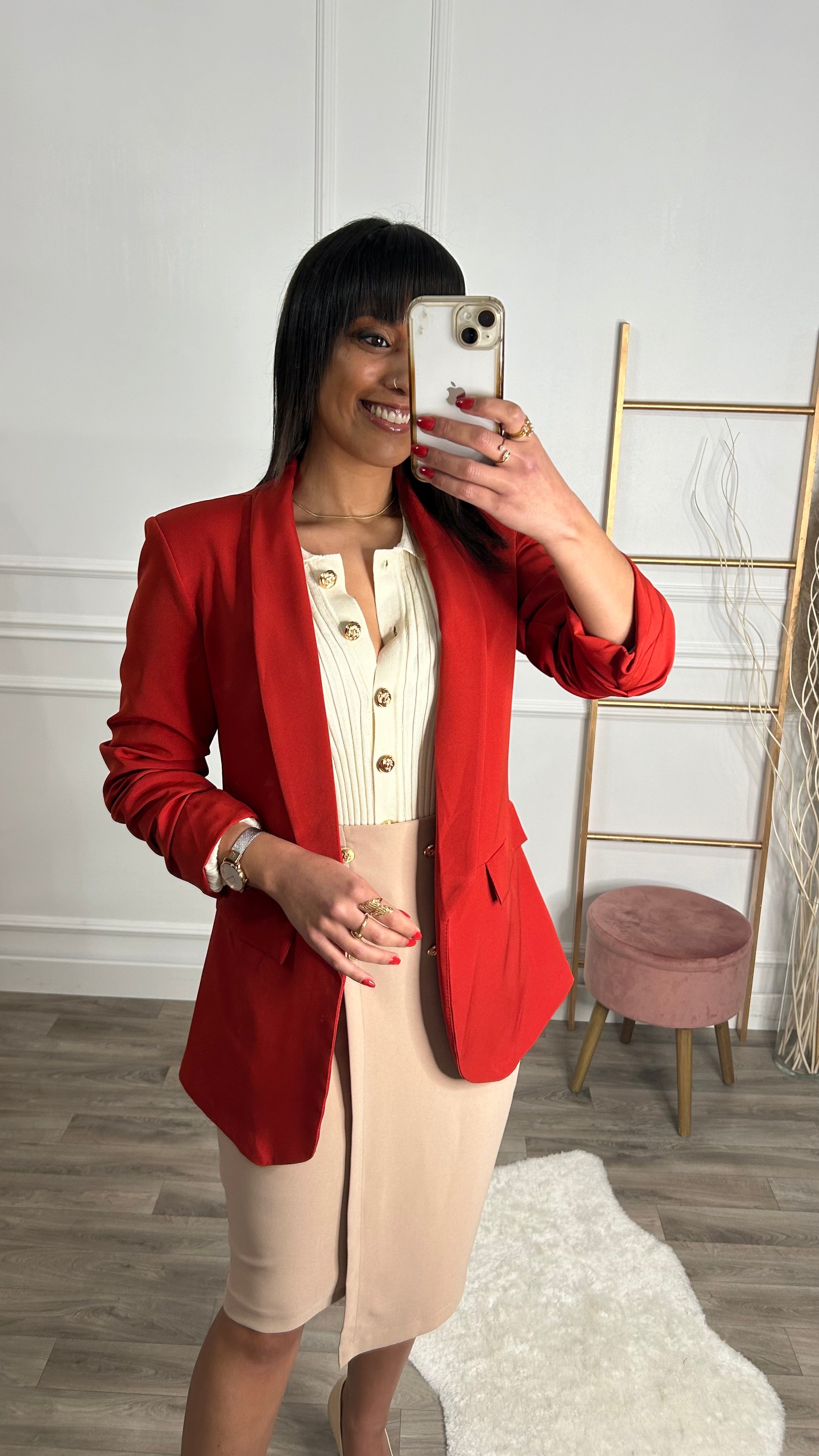 Blazer Manga Repuxada Vermelho Tijolo