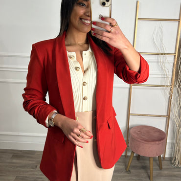 Blazer Manga Repuxada Vermelho Tijolo