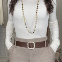 Calça Fazenda Pied de Poule com cinto Castanho Claro