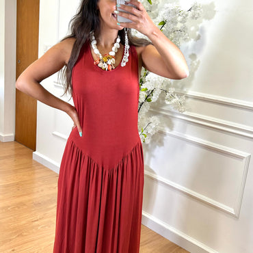 Vestido Cintura Cinderela Tijolo