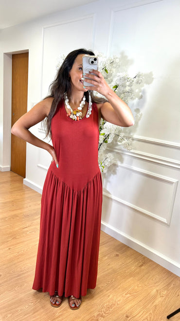 Vestido Cintura Cinderela Tijolo