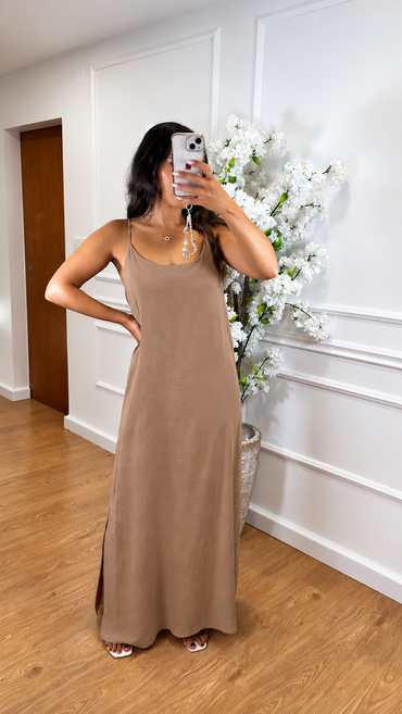 Vestido de Alças Cruzadas Camel