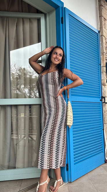 Vestido de Renda comprido Preto e Castanho