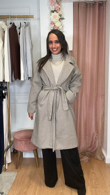 Casaco de Fazenda Midi Camel com risca Preta Texturado