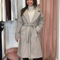 Casaco de Fazenda Midi Camel com risca Preta Texturado