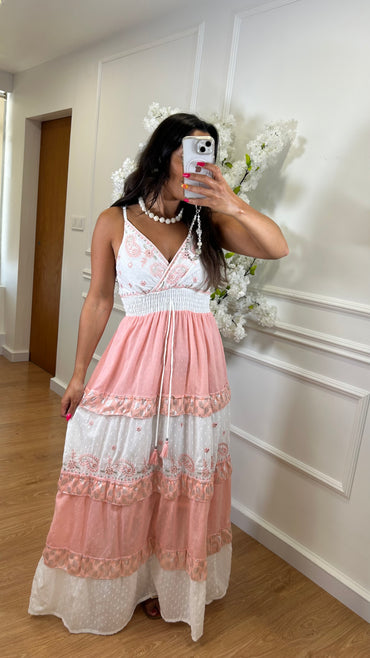 Vestido Indiano de Algodão em Rosa