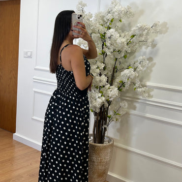 Vestido Bolinhas com Crochet Preto
