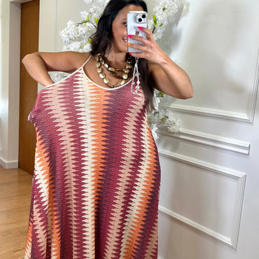 Vestido Zig Zag com fio dourado em Bordo