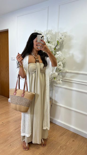Kimono Comprido Crochet Branco