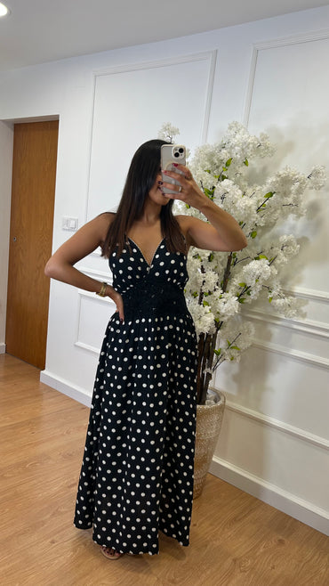 Vestido Bolinhas com Crochet Preto