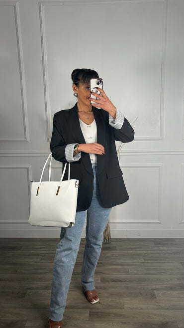 Blazer com Forro Listrado Preto