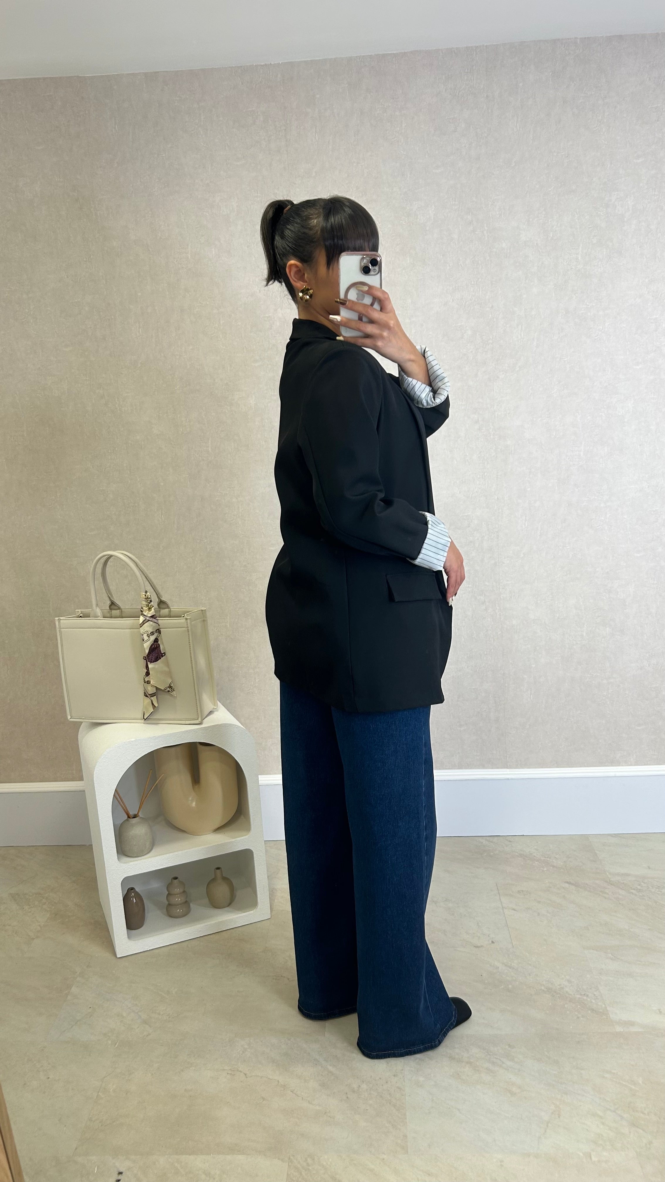 Blazer com Forro Listrado Preto