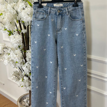 Calça Straight Jeans Redial com coraçoes