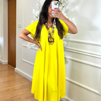 Vestido Midi oversize com folho na manga Amarelo