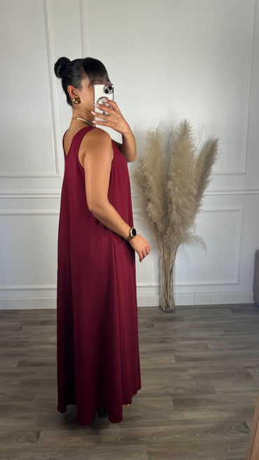 Vestido oversize de alça grossa Bordeaux