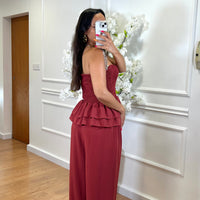 Conjunto top repuxado + Pantalona Tijolo