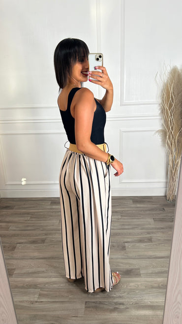 Pantalona Bege Riscas com cinto