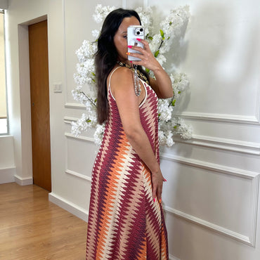 Vestido Zig Zag com fio dourado em Bordo