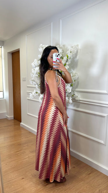 Vestido Zig Zag com fio dourado em Bordo
