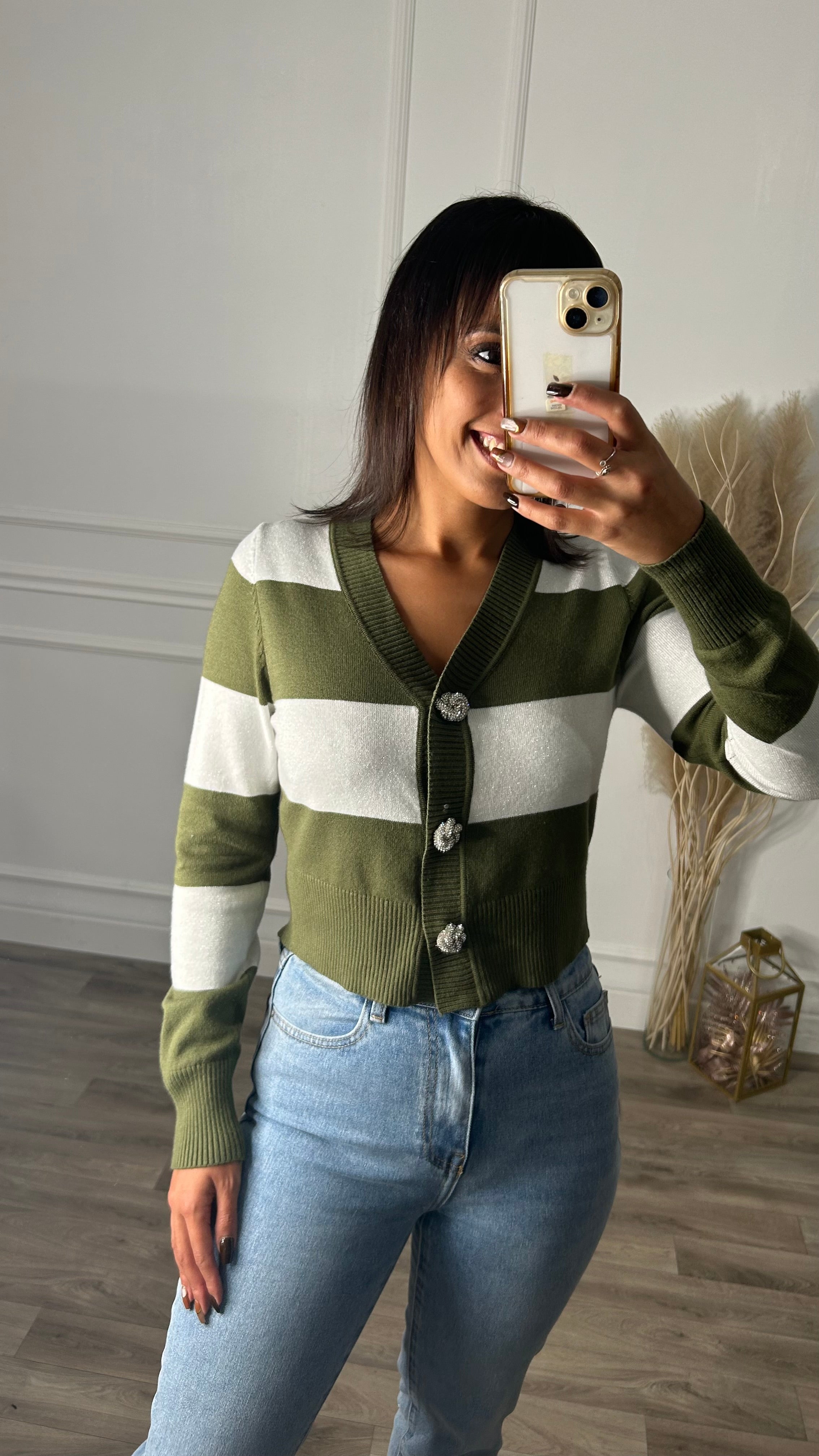 Cardigan Riscas Verde Tropa