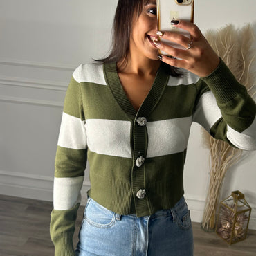 Cardigan Riscas Verde Tropa