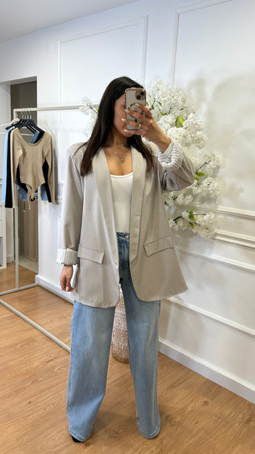 Blazer com Forro Listrado Taupe