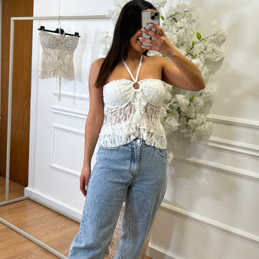 Top de renda com argola Branco