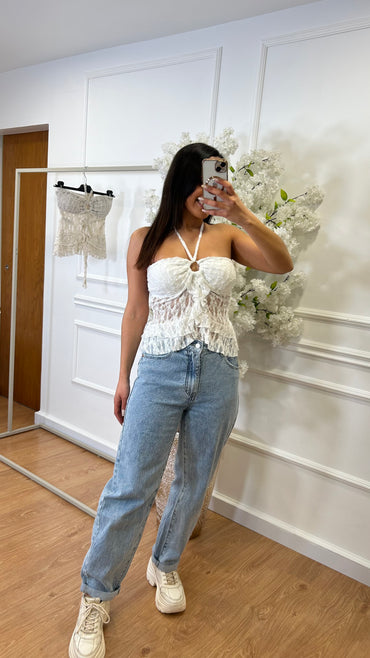 Top de renda com argola Branco
