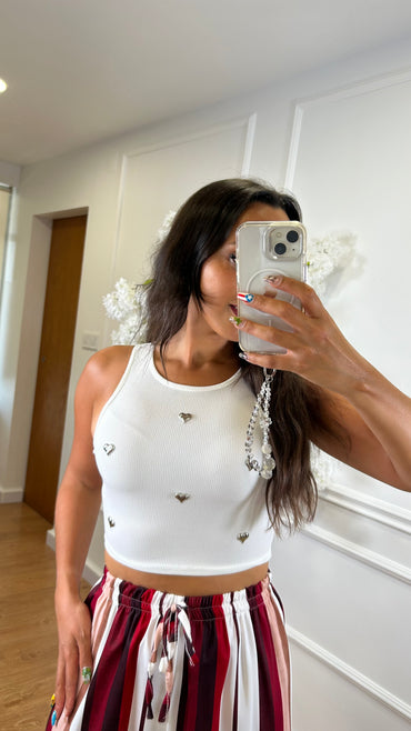 Top canelado com corações em Branco