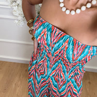 Macacao Zig Zag Estampado Turquesa e Laranja