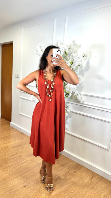 Vestido Midi com alça larga Tijolo