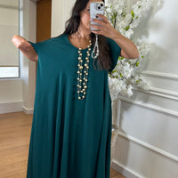 Vestido oversize com folho na manga em Verde Esmeralda