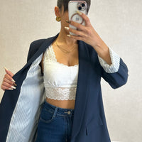 Blazer com Forro Listrado Azul Marinho