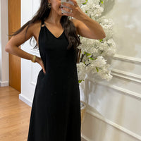 Vestido com argolas nos ombros Preto