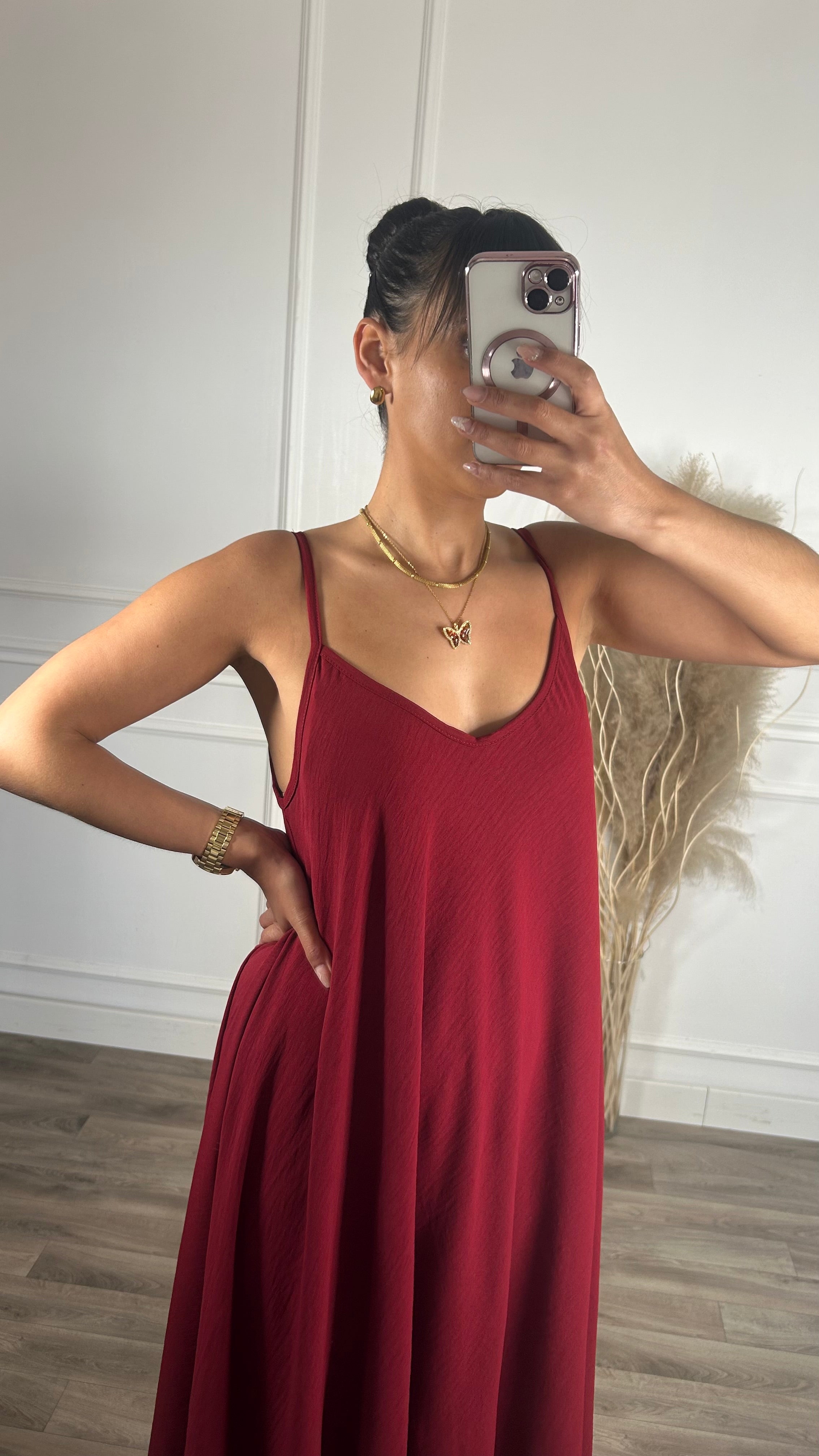 Vestido oversize de alças Bordeaux