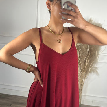 Vestido oversize de alças Bordeaux
