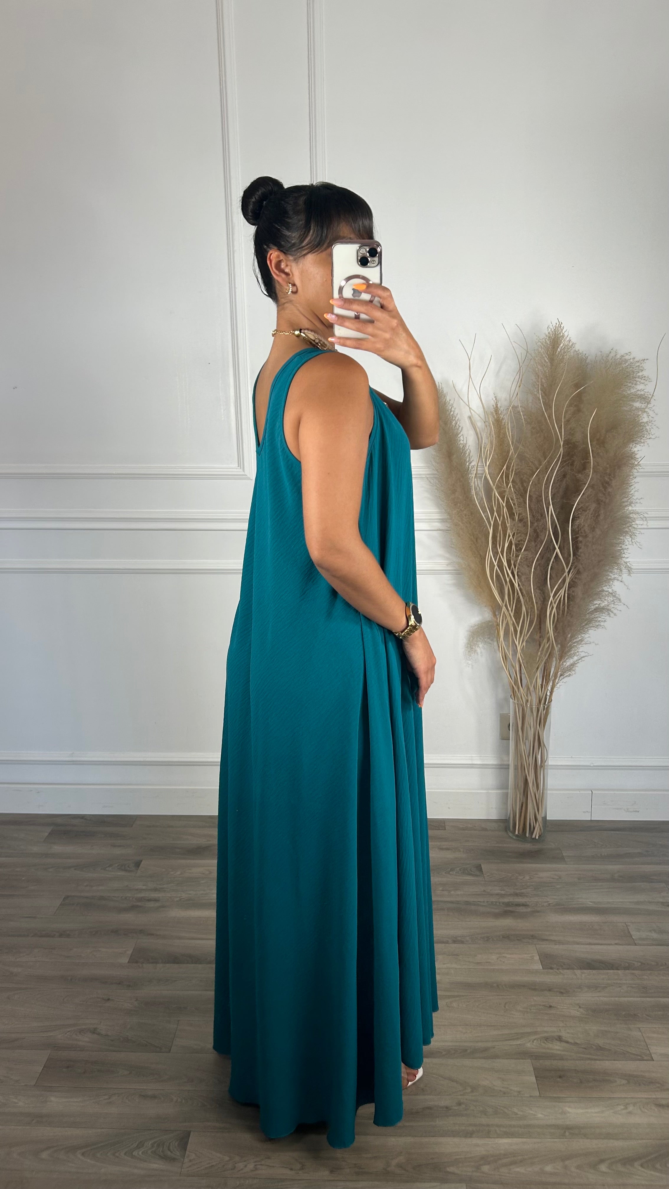 Vestido oversize de alça grossa Azul petróleo