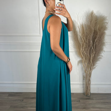 Vestido oversize de alça grossa Azul petróleo