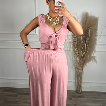 Conjunto Top + Pantalona Rosa