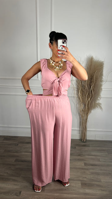 Conjunto Top + Pantalona Rosa