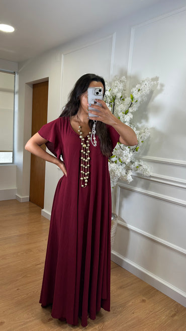 Vestido oversize com folho na manga em Bordo