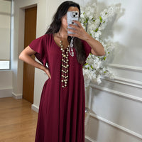Vestido oversize com folho na manga em Bordo