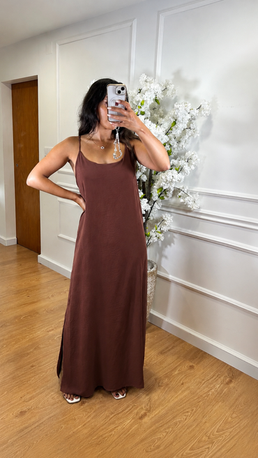Vestido de Alças Cruzadas Castanho
