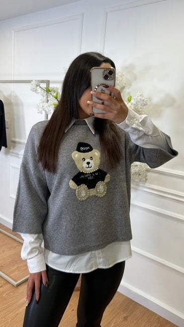 Camisola malha Urso Cinza