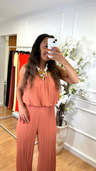 Conjunto Plissado Top Cai-Cai + Pantalona em Coral