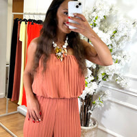Conjunto Plissado Top Cai-Cai + Pantalona em Coral