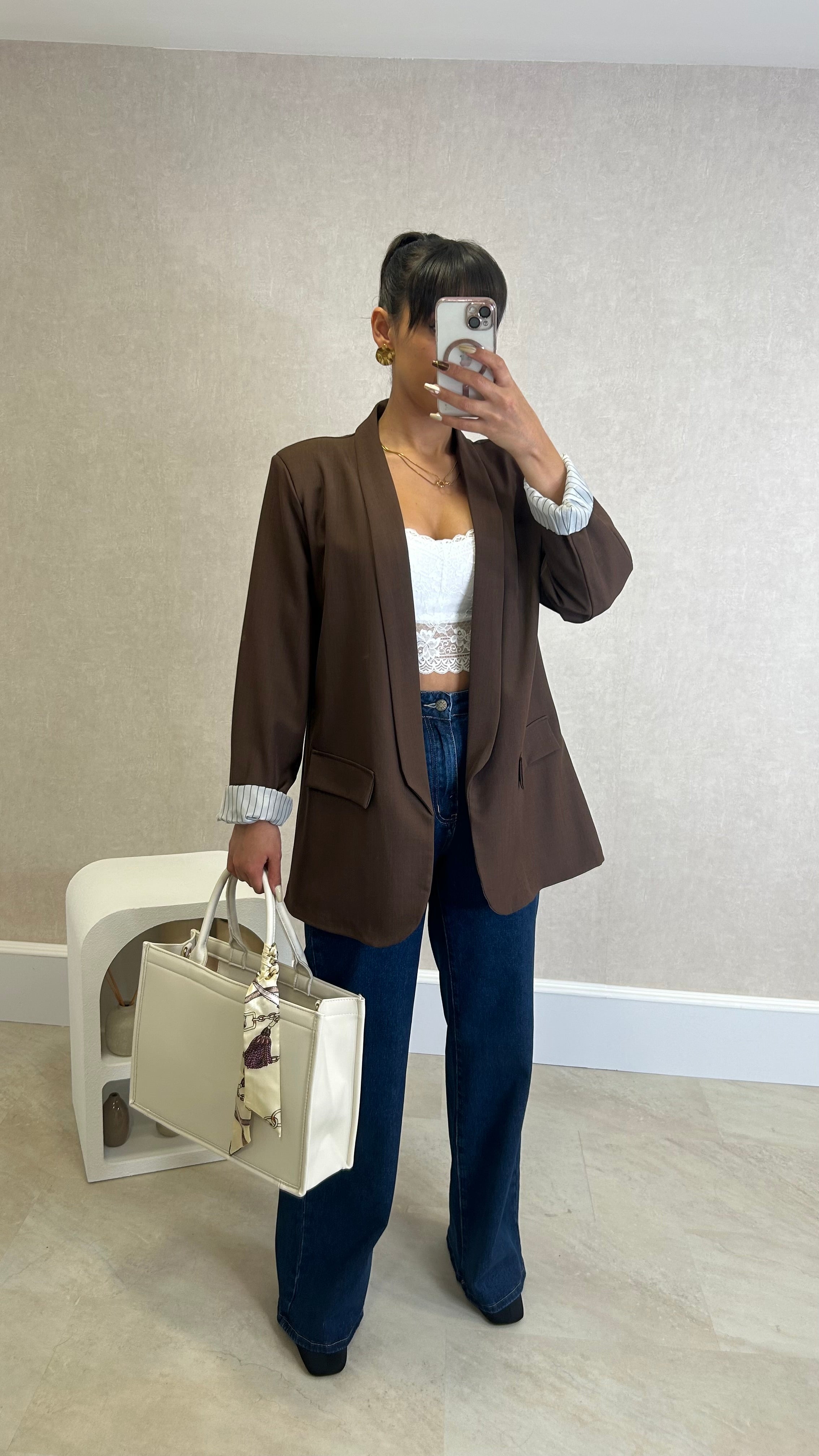 Blazer com Forro Listrado Castanho
