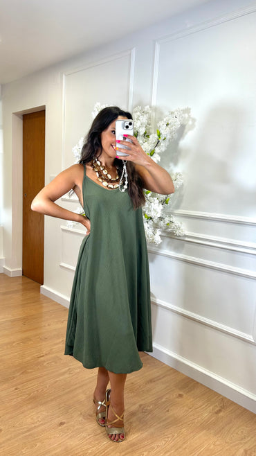 Vestido Midi oversize de alças Verde Tropa